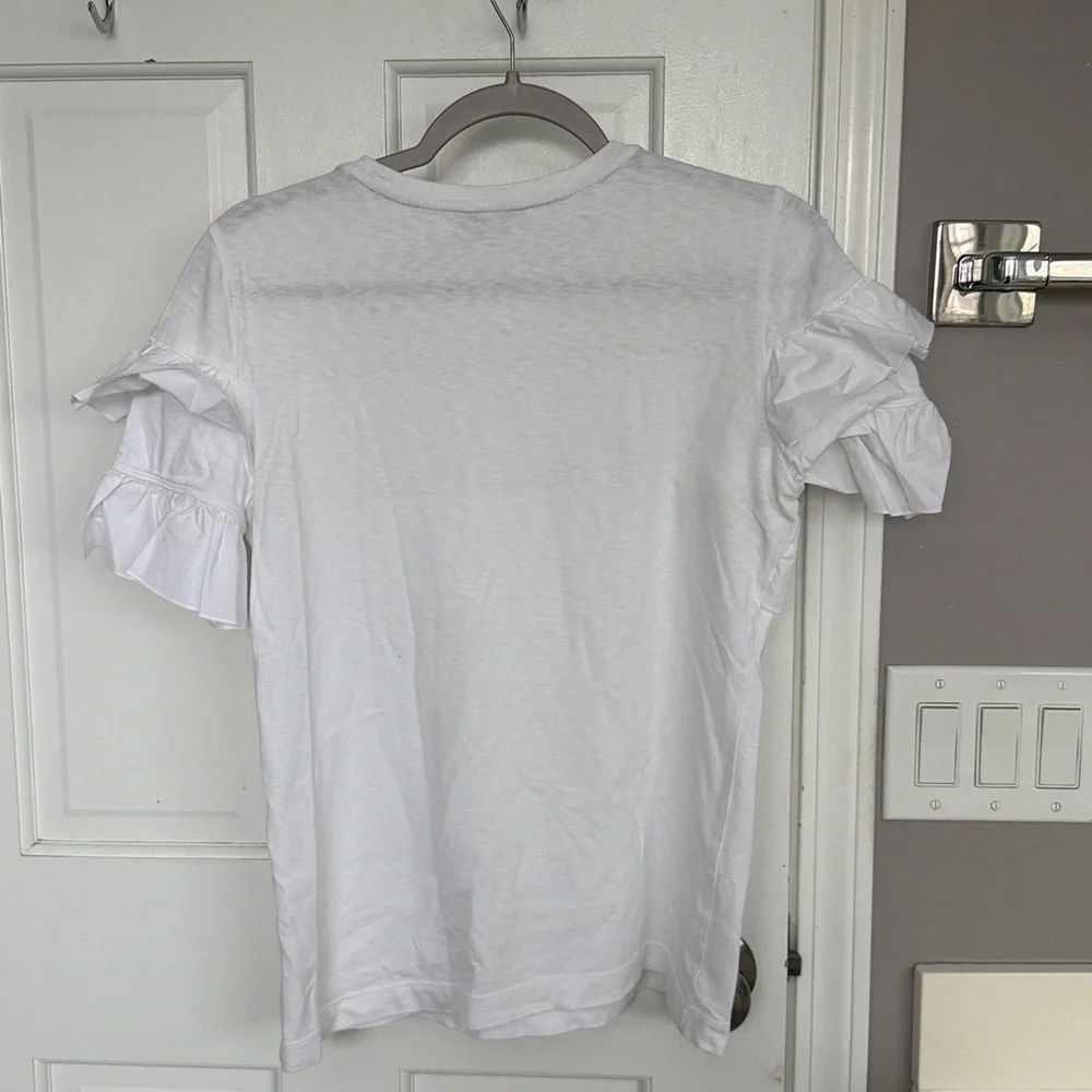 Tory Burch Frill Ruffle Tshirt Cotton Poplin Detail Crewneck White